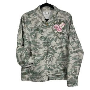 Life Worx‎ by Gloria Vanderbilt Camo Print Floral Zip Up Sweatshirt Women’s M